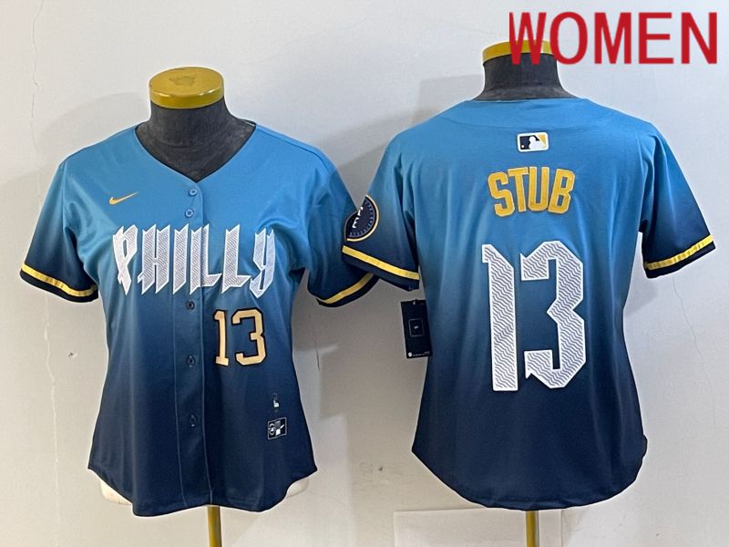 Women Philadelphia Phillies #13 Stub Blue City Edition 2024 Nike MLB Jersey style 4->women mlb jersey->Women Jersey